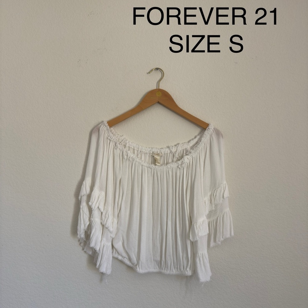 Forever 21 White Ruffled Off-Shoulder Top